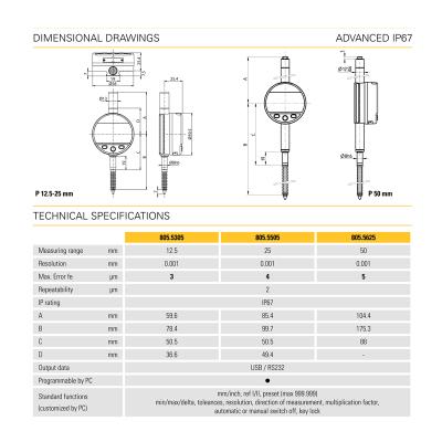 SYLVAC Digital Måleur S_DIAL WORK ADVANCED  25 x 0,001 mm IP67 (805.5505)